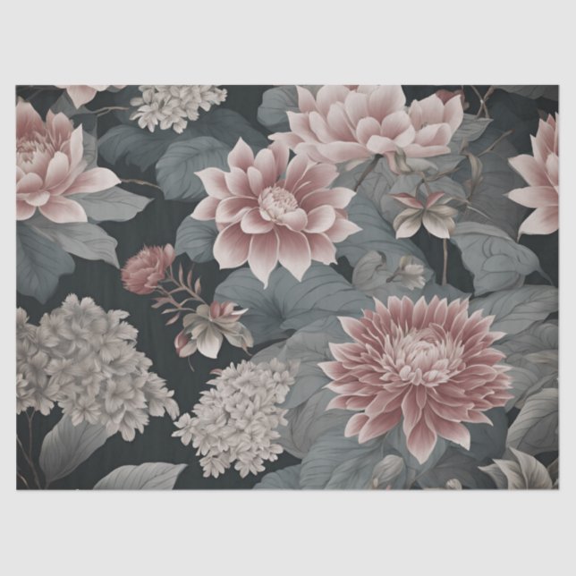 Elegante Chinoiserie Florals Gray Raspberry Seidenpapier (Vorderseite)