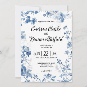 Elegante Chinoiserie Französisch Blau Toile Floral Einladung