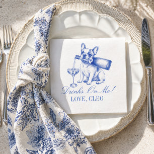 Elegante Chinoiserie Französische Bulldogge Hochze Serviette