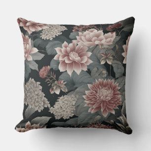 Elegante Chinoiserie Gray and Raspberry Florals Kissen