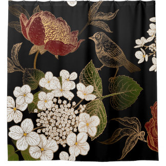 Elegante Chinoiserie Inspiriert Blumenblumen Duschvorhang