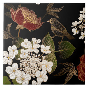 Elegante Chinoiserie Inspiriert Blumenblumen Fliese