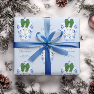 Elegante Chinoiserie Monogram Frohe Weihnachten Geschenkpapier