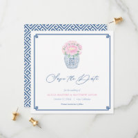 Elegante Chinoiserie Navy Blue Pink Spring Wedding