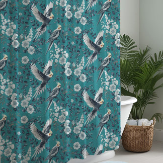 Elegante Chinoiserie-Nymphensittich-Vögel Florale  Duschvorhang