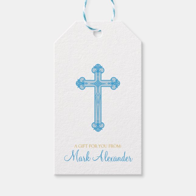 elegante CHRISTENING- oder BAPTISM-Blaukreuz Geschenkanhänger (Vorderseite)