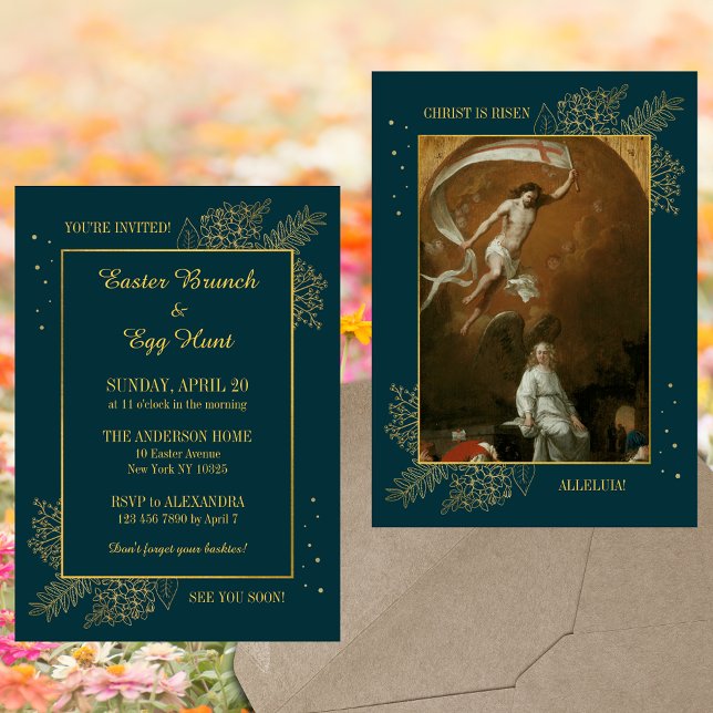 Elegante Christlich-katholische Osterfeiertage Ei  Einladung (Elegant Christian Catholic Resurrection Jesus Christ is risen Easter Brunch Egg Hunt Invitation)