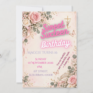 Elegante christliche Sweet 16 Geburtstagseinladung Einladung
