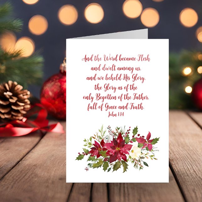 Elegante Christliche Weihnachtsbibel Verse Poinset Feiertagskarte (Elegant Christian Christmas Bible Verse Poinsettia Holiday Card)