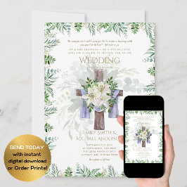 Elegante Christliche Weiße Lilie Rustikale CrossWe Einladung