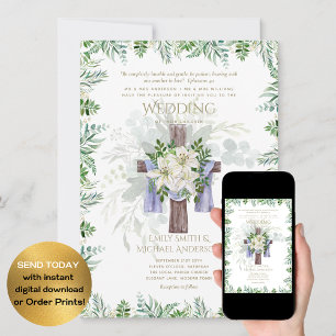 Elegante Christliche Weiße Lilie Rustikale CrossWe Einladung