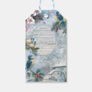 Elegante Christmas Bluebirds und Music Ephemera Geschenkanhänger