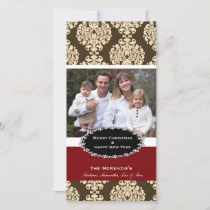 Elegante Christmas Brown Damask Feiertagskarte