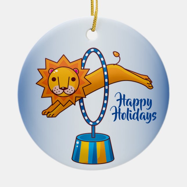 Elegante Christmas Circus Lion Holidays Blue Keramik Ornament (Vorne)