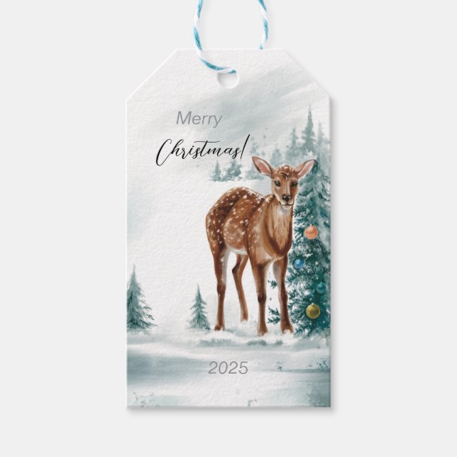 Elegante Christmas Doe Geschenkanhänger (Vorderseite)