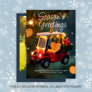 Elegante Christmas Golf Cart Ornament ・ Foto Navy Feiertagskarte