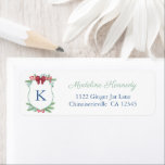 Elegante Christmas Greenery Red Bow Rücksendeadres<br><div class="desc">Klassisches Weihnachtsanschrift-Design mit einem Aquarellmonogramm-Wappen. Diese Aquarellelemente wurden ursprünglich von mir handgemalt.</div>
