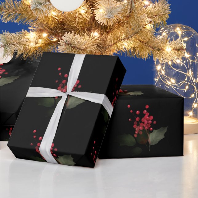 Elegante Christmas Holly Berry Holiday Geschenkpapier (Feiertage)