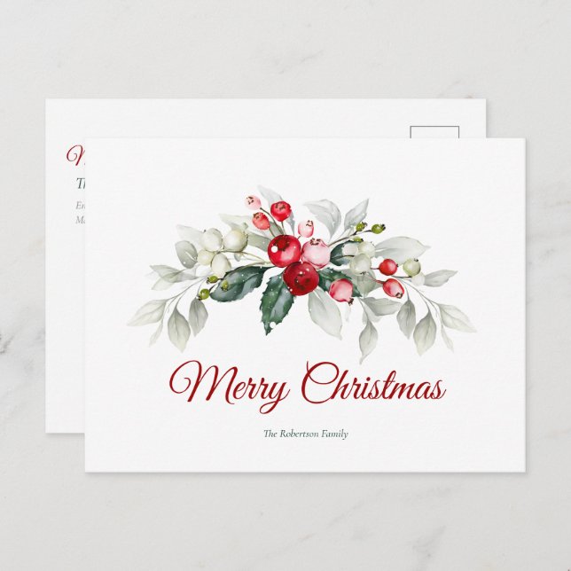 Elegante Christmas Holly Card Postkarte (Vorne/Hinten)