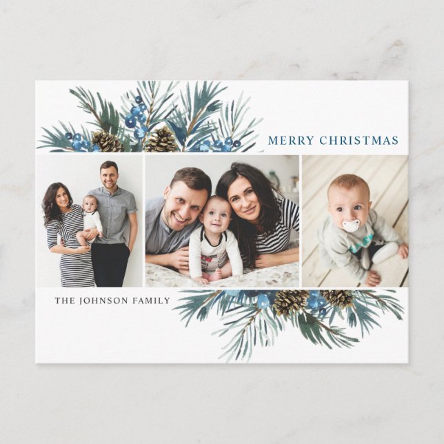 Elegante Christmas Pine Cones 3 Foto Gruß Postkarte (Vorderseite)