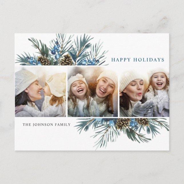 Elegante Christmas Pine Cones 3 Foto Gruß Postkarte (Vorderseite)