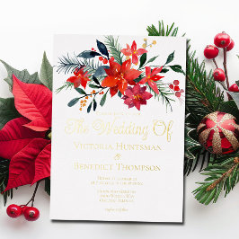 Elegante Christmas Poinsettia Floral Wedding Gold Folieneinladung