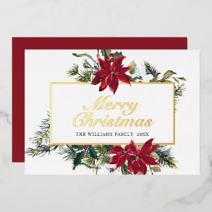 Elegante Christmas Poinsettia Gold Folien Feiertagskarte