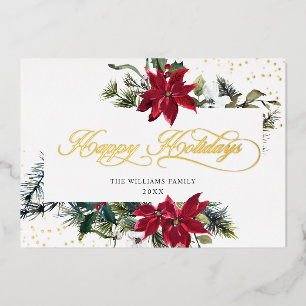 Elegante Christmas Poinsettia Gold Folien Feiertagskarte