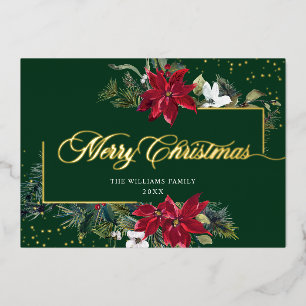 Elegante Christmas Poinsettia Gold Folien Feiertagskarte
