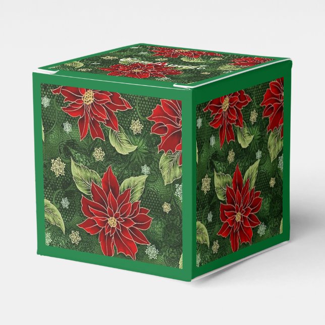 Elegante Christmas Poinsettia Green Cube Favor Box Geschenkschachtel (Vorderseite)