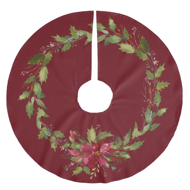 Elegante Christmas Poinsettia Holiday Wreath Polyester Weihnachtsbaumdecke (Vorderseite)