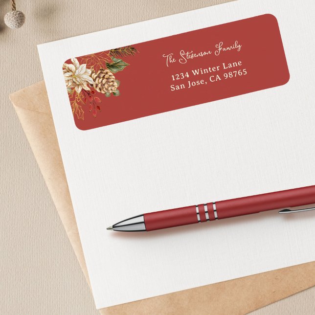 Elegante Christmas Poinsettia Rücksendeadresse (Von Creator hochgeladen)
