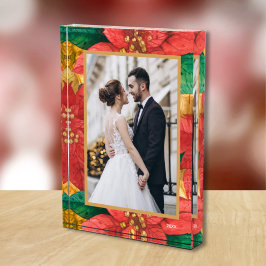 Elegante Christmas Poinsettias Custom Fotoblock