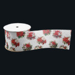 Elegante Christmas Poinsettias und Damask Satinband<br><div class="desc">Elegantes und schicke,  nahtloses Blumenmuster mit roten und weißen Poinsettien,  Heiligenbäumen und Kiefern auf subtilen grau-weißen Damastmustern.</div>