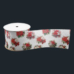 Elegante Christmas Poinsettias und Damask Satinband<br><div class="desc">Elegantes und schicke,  nahtloses Blumenmuster mit roten und weißen Poinsettien,  Heiligenbäumen und Kiefern auf subtilen grau-weißen Damastmustern.</div>