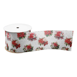 Elegante Christmas Poinsettias und Damask Satinband