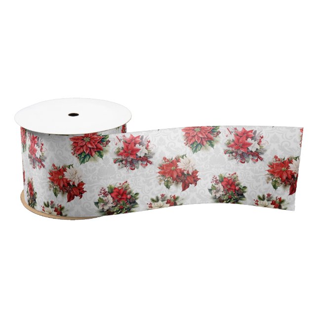 Elegante Christmas Poinsettias und Damask Satinband (Spule)