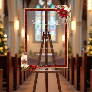 Elegante Christmas Red Damask Floral Acrylschild