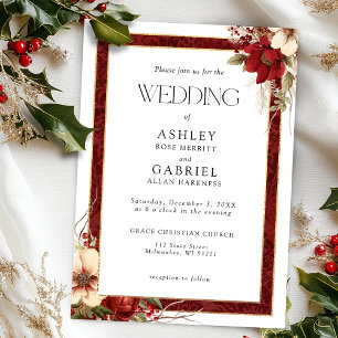 Elegante Christmas Red Damask Floral Einladung