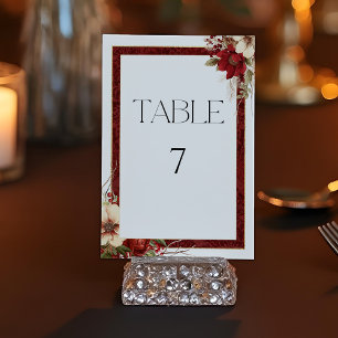 Elegante Christmas Red Damask Floral Tischnummer