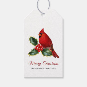 Elegante Christmas Red Kardinal Bird Holly Geschenkanhänger