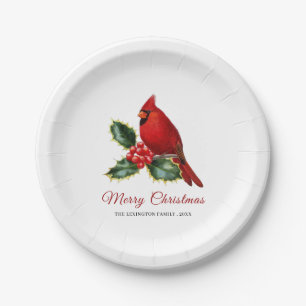 Elegante Christmas Red Kardinal Bird Holly Pappteller