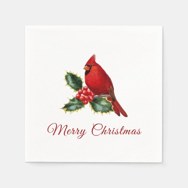 Elegante Christmas Red Kardinal Bird Holly Serviette (Vorderseite)