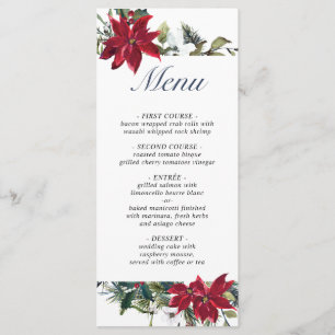 Elegante Christmas Red Poinsettia Hochzeitsdinner Menükarte