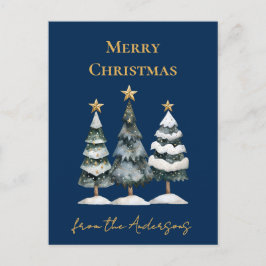 Elegante Christmas Trees Navy Blue Feiertagspostkarte