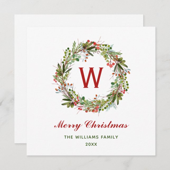 Elegante Christmas Wreath-Familie Karte (Vorne/Hinten)