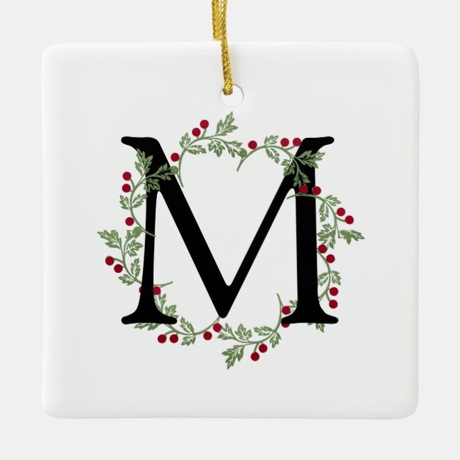 Elegante Christmas Wreath Monogram Keramikornament (Vorderseite)