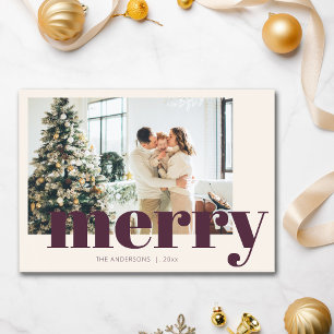 Elegante Christmastypografie Moderne Foto Pflaume Feiertagskarte