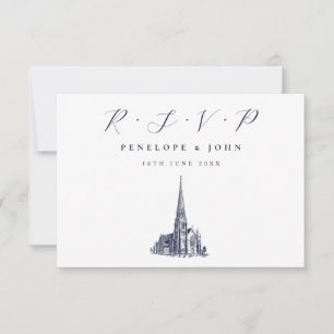 Elegante Church Illustration Religiöse Hochzeit RSVP Karte