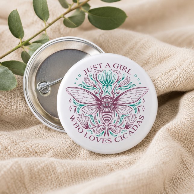 Elegante Cicada Insect Botanische Linie Kunst, Dic Button (Matching items available in the collection)